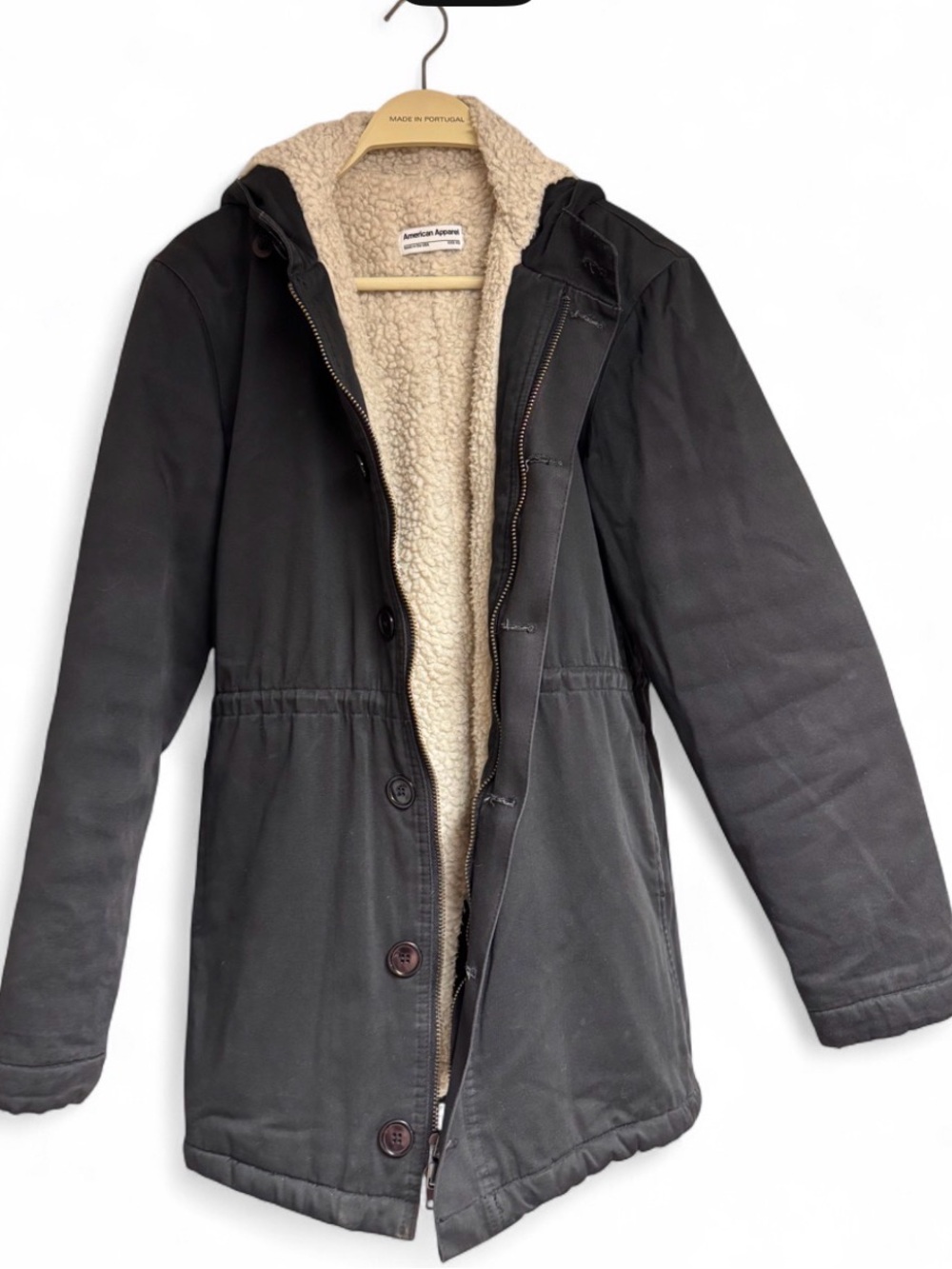 American Apparel Black Parka with Cream Sherpa Lining